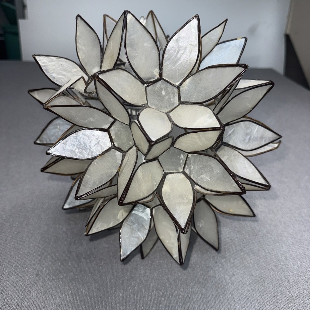 Vintage Capiz Shell Lotus Flower Hanging Pendant Lamp Light Boho Coastal MCM